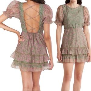 Show Me Your Mumu Tie Open Back Daiquiri Mini Dress Watermelon Floral Sz M